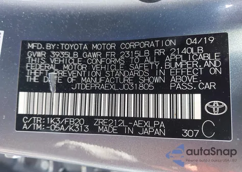 2020 Toyota Corolla Le z USA, uszkodzony, nr VIN JTDEPRAEXLJ031805